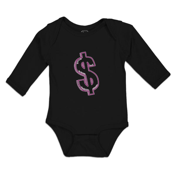 Long Sleeve Bodysuit Baby Pink Dollar Symbol of Money Boy & Girl Clothes Cotton