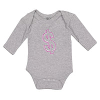 Long Sleeve Bodysuit Baby Pink Dollar Symbol of Money Boy & Girl Clothes Cotton