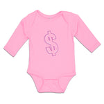 Long Sleeve Bodysuit Baby Pink Dollar Symbol of Money Boy & Girl Clothes Cotton