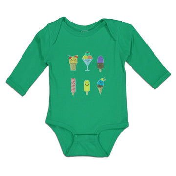 Long Sleeve Bodysuit Baby Frozen Icecream Flavor Sweet Menu Concept Cotton