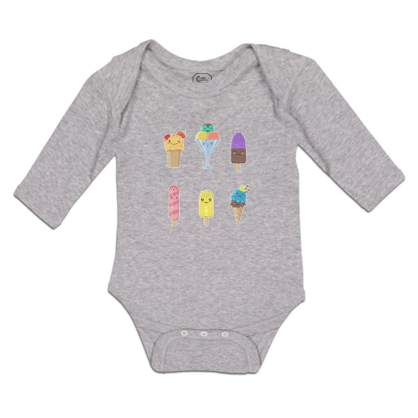 Long Sleeve Bodysuit Baby Frozen Icecream Flavor Sweet Menu Concept Cotton - Cute Rascals