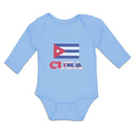 Long Sleeve Bodysuit Baby National Flag of Cuba Design Style 1 Cotton