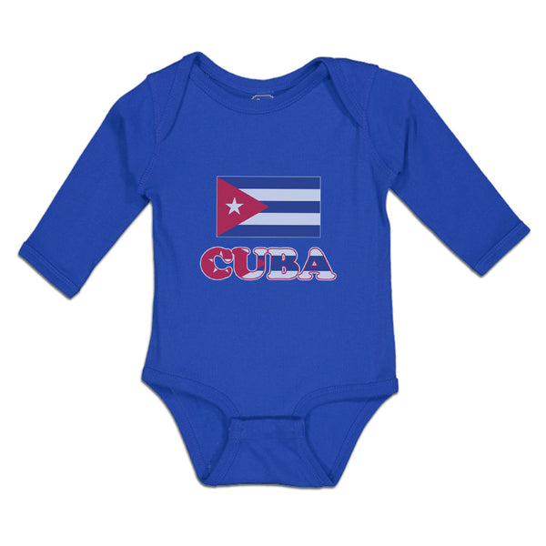 Long Sleeve Bodysuit Baby National Flag of Cuba Design Style 1 Cotton