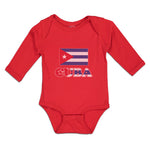 Long Sleeve Bodysuit Baby National Flag of Cuba Design Style 1 Cotton