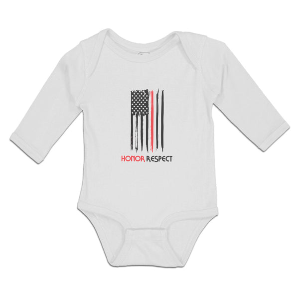 Long Sleeve Bodysuit Baby Honor Respect Firefighters Usa Flag Thin Cotton - Cute Rascals