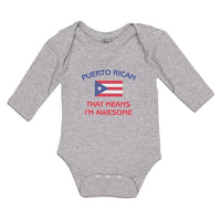 Long Sleeve Bodysuit Baby American Flag Puerto Rican Means I'M Awesome Cotton - Cute Rascals