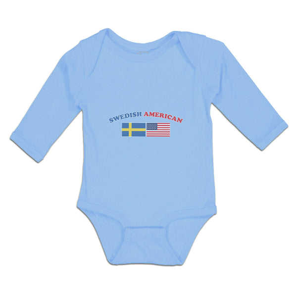 Long Sleeve Bodysuit Baby American National Flag of Swedish and United States - Cute Rascals