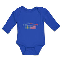 Long Sleeve Bodysuit Baby American National Flag of Swedish and United States - Cute Rascals