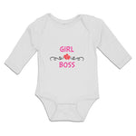 Long Sleeve Bodysuit Baby Girl Boss with Red Little Hearts Pattern Cotton - Cute Rascals