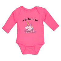 Long Sleeve Bodysuit Baby I Believe in Unicorn with Single Horned Cotton - Cute Rascals