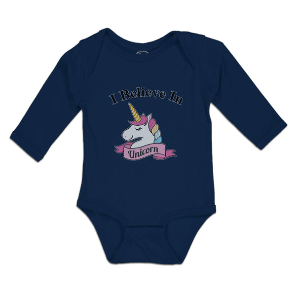 Long Sleeve Bodysuit Baby I Believe in Unicorn with Single Horned Cotton - Cute Rascals