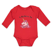Long Sleeve Bodysuit Baby I Believe in Unicorn with Single Horned Cotton - Cute Rascals