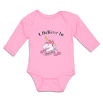 Long Sleeve Bodysuit Baby I Believe in Unicorn with Single Horned Cotton - Cute Rascals