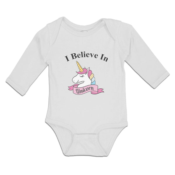 Long Sleeve Bodysuit Baby I Believe in Unicorn with Single Horned Cotton - Cute Rascals