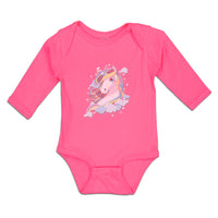 Long Sleeve Bodysuit Baby Beautiful Unicorn on Clouds with Stars Cotton - Cute Rascals