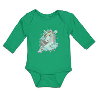 Long Sleeve Bodysuit Baby Beautiful Unicorn on Clouds with Stars Cotton - Cute Rascals