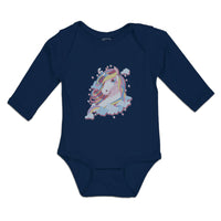 Long Sleeve Bodysuit Baby Beautiful Unicorn on Clouds with Stars Cotton - Cute Rascals