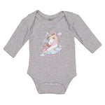 Long Sleeve Bodysuit Baby Beautiful Unicorn on Clouds with Stars Cotton - Cute Rascals