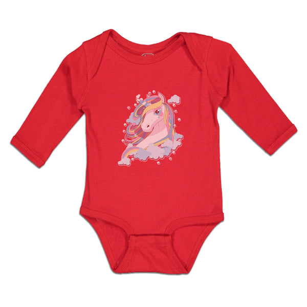 Long Sleeve Bodysuit Baby Beautiful Unicorn on Clouds with Stars Cotton - Cute Rascals