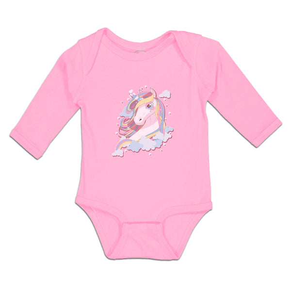 Long Sleeve Bodysuit Baby Beautiful Unicorn on Clouds with Stars Cotton - Cute Rascals