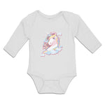 Long Sleeve Bodysuit Baby Beautiful Unicorn on Clouds with Stars Cotton - Cute Rascals