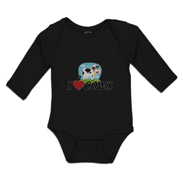 Long Sleeve Bodysuit Baby I Love Cows with Heart Domestic Animal Cotton