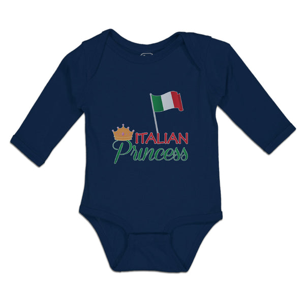 Long Sleeve Bodysuit Baby Italian Princess with National Flag and Prince Crown