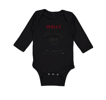 Long Sleeve Bodysuit Baby Liberty Bell with Red Text Philly Philadelphia Cotton