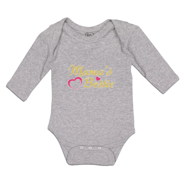 Long Sleeve Bodysuit Baby Mama's Bestie with Pink Heart Outline Cotton