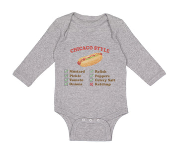 Long Sleeve Bodysuit Baby Chicago Style Image of A Hot Dog Funny Humor Cotton