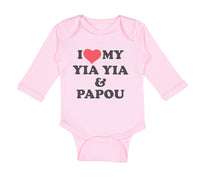 Long Sleeve Bodysuit Baby I Love My Yia Yia and Papou Grandparents Cotton