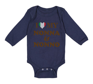 Long Sleeve Bodysuit Baby I Heart My Nonna and Nonno Grandparents Cotton