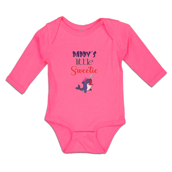 Long Sleeve Bodysuit Baby Daddy's Little Sweetie with Cute Blue Dolphin on Bow - Cute Rascals