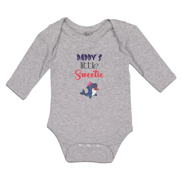 Long Sleeve Bodysuit Baby Daddy's Little Sweetie with Cute Blue Dolphin on Bow - Cute Rascals