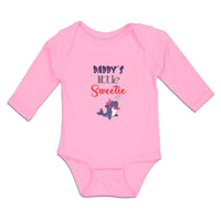 Long Sleeve Bodysuit Baby Daddy's Little Sweetie with Cute Blue Dolphin on Bow - Cute Rascals