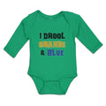 Long Sleeve Bodysuit Baby I Drool Orange & Blue Boy & Girl Clothes Cotton