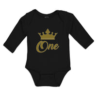Long Sleeve Bodysuit Baby Age 1 and Number Name with Gold Crown Cotton - Cute Rascals