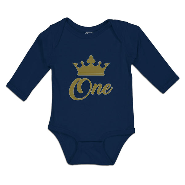 Long Sleeve Bodysuit Baby Age 1 and Number Name with Gold Crown Cotton - Cute Rascals