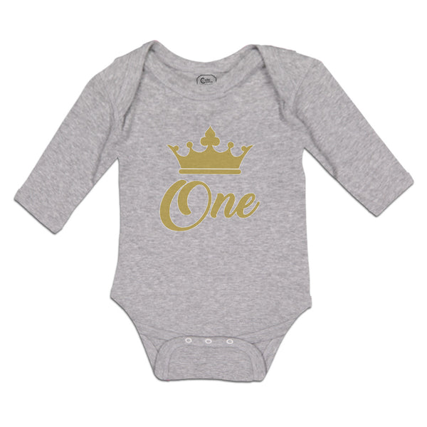 Long Sleeve Bodysuit Baby Age 1 and Number Name with Gold Crown Cotton - Cute Rascals