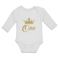 Long Sleeve Bodysuit Baby Age 1 and Number Name with Gold Crown Cotton - Cute Rascals