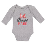Long Sleeve Bodysuit Baby Thankull Babe with Polkat Dots Bowtie Cotton
