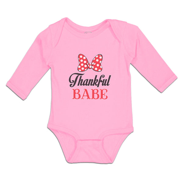 Long Sleeve Bodysuit Baby Thankull Babe with Polkat Dots Bowtie Cotton