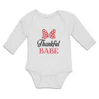 Long Sleeve Bodysuit Baby Thankull Babe with Polkat Dots Bowtie Cotton