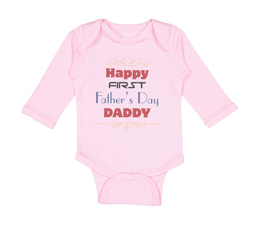 Long Sleeve Bodysuit Baby Happy First Father's Day Dad Daddy Style E Cotton