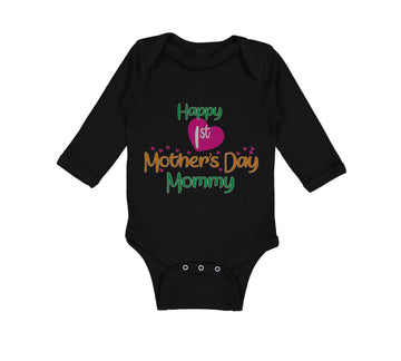 Long Sleeve Bodysuit Baby Happy First Mother's Day Mommy Mom Style A Cotton