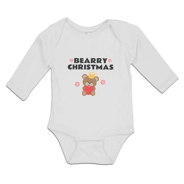 Long Sleeve Bodysuit Baby Bearry Christmas Teddy Bear Sitting Crown Cotton