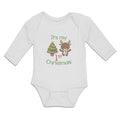 Long Sleeve Bodysuit Baby It's My 1St Christmas with Tree Decorated and Toy Deer