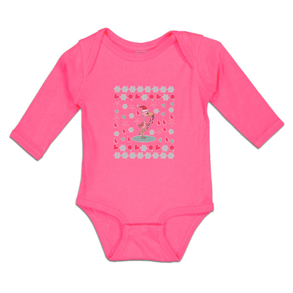 Long Sleeve Bodysuit Baby Dancing Flamingo Crane Bird with Cute Little Hearts - Cute Rascals