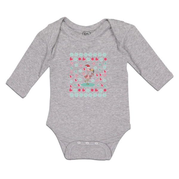 Long Sleeve Bodysuit Baby Dancing Flamingo Crane Bird with Cute Little Hearts - Cute Rascals