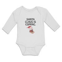 Long Sleeve Bodysuit Baby Santa Claus Is Coming with Snow Riding Stick Cotton